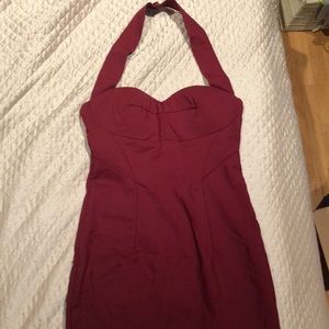 Burgundy Red Halter Midi Dress